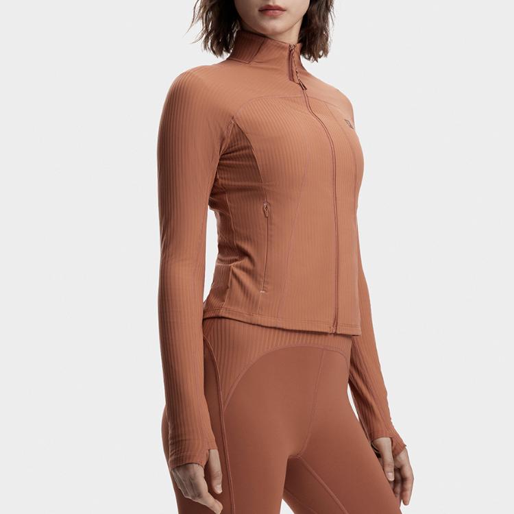 Fila Solid Color Stand Collar Fitness Knit Jacket Women Jackets Brick-Brown A11W341502F-BN