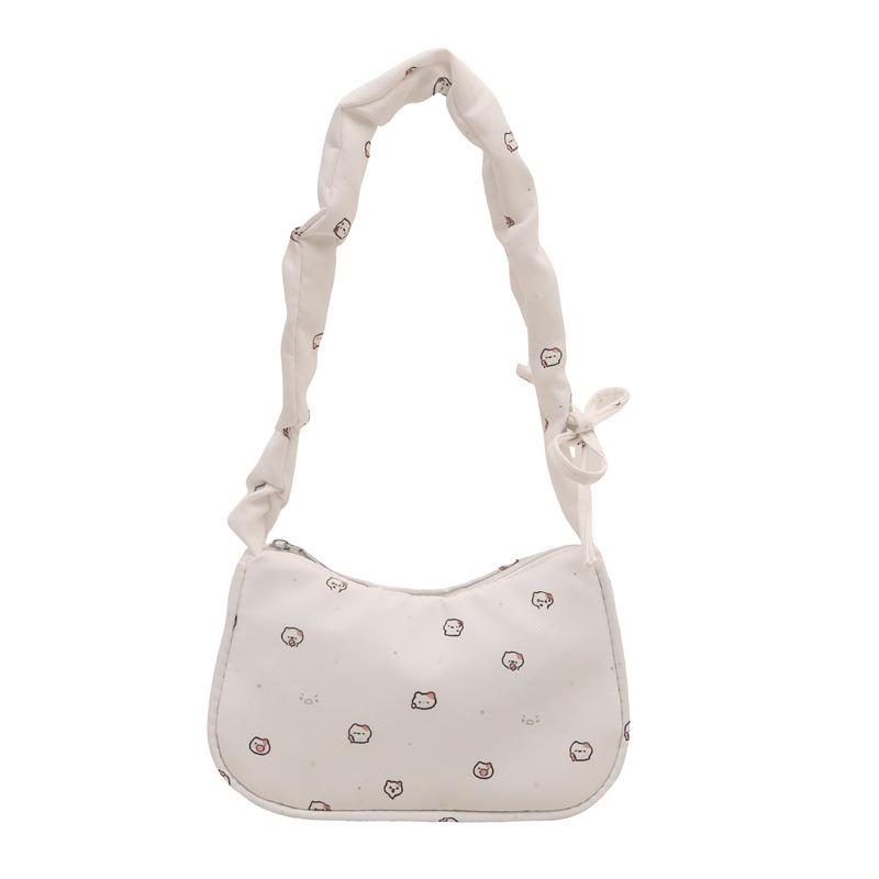 Japanese Sweet Foreign Niche Design Handbag Simple Shoulder Underarm Bag New Printed Pleated Crescent Bag