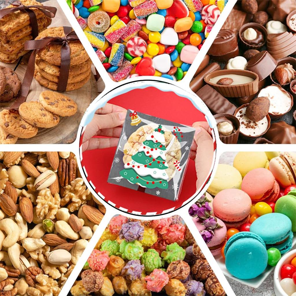 100/200/300 bucăți pungă de bomboane pentru prăjituri de Crăciun cu model de Moș Crăciun, pungă de ambalare cadou cu auto-sigilare pentru decorarea petrecerii de Anul Nou de Crăciun