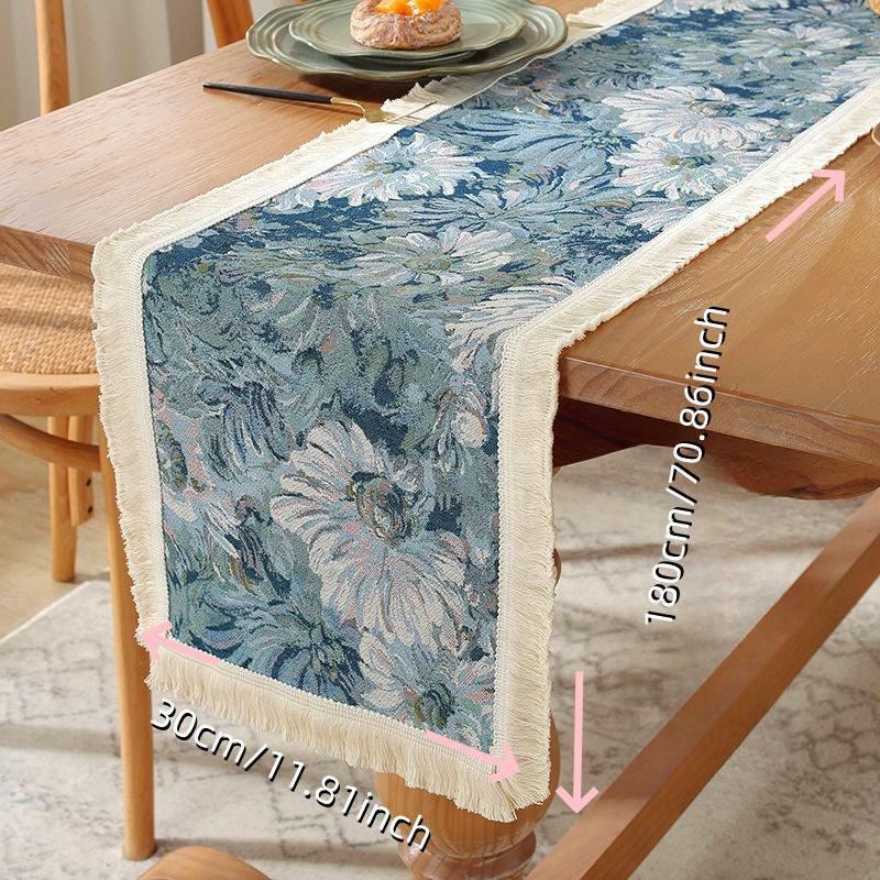 Bohemia Style Table Runner Table Flag Tassel Edge Table Cloth for Living Room Bedroom Study Outdoor Dining Room