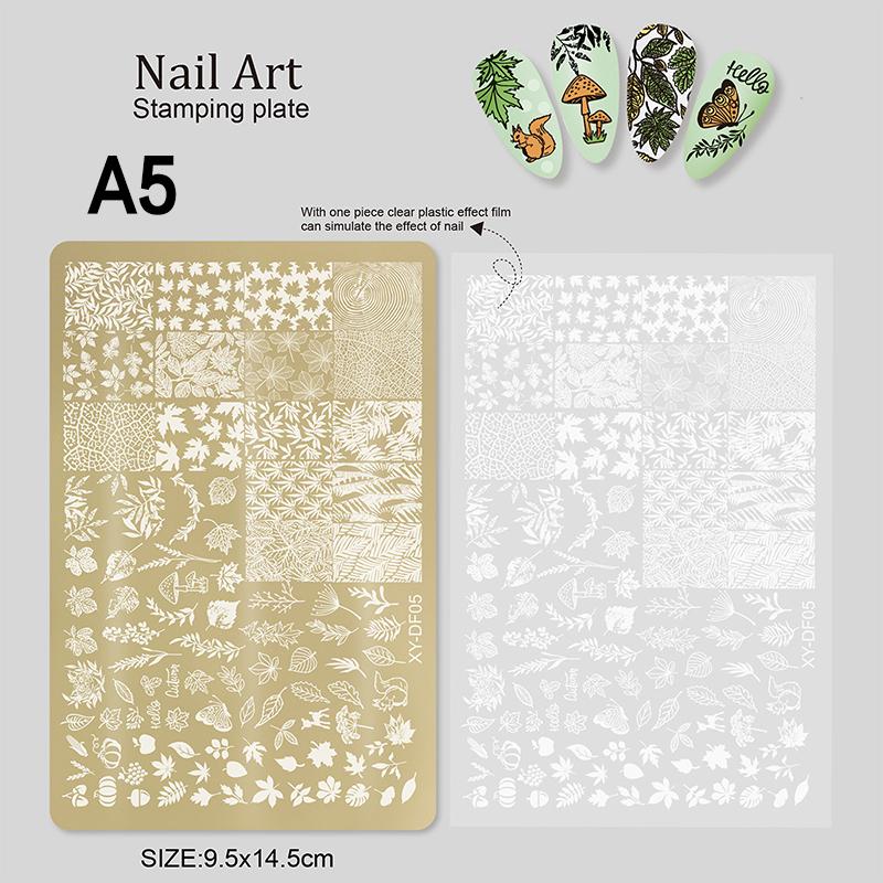 Large Gold Nail Stamping Plates Butterfly Flower Bamboo Forest Pattern Stainless Steel Stencil Nail Art Stamps Template