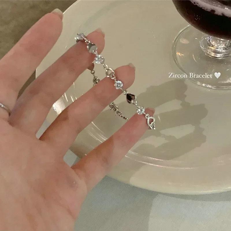 Y2K Zircon Korean Bracelets Women Hollow Out Y2K Butterfly Chain Bracelet Ins Heart Sterling Silver Sweet Girls Jewelry Gifts