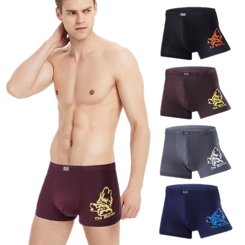 4 Pcs Men's Underwear Printed Boxer Shorts Youth Breathable Modal Underpants