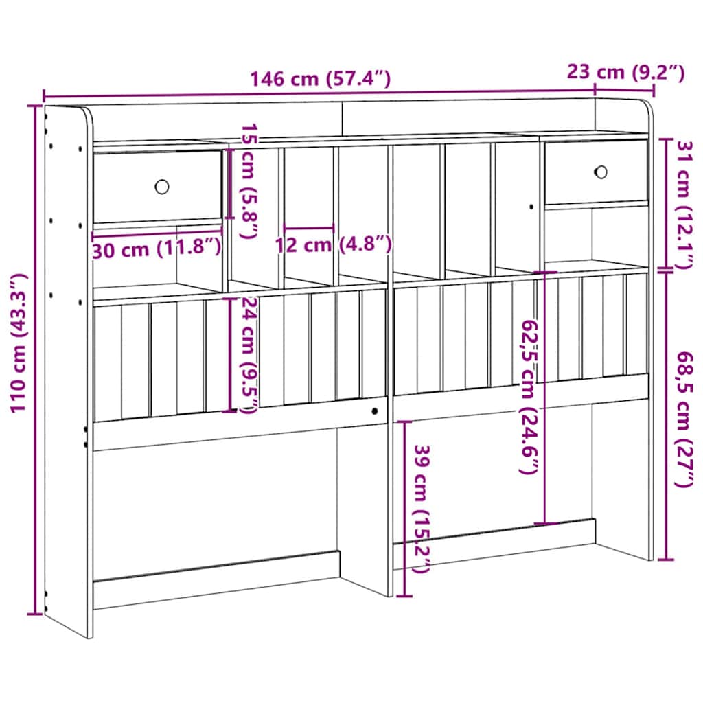 Headboard with Storage Space White 140 cm Solid Pine Wood