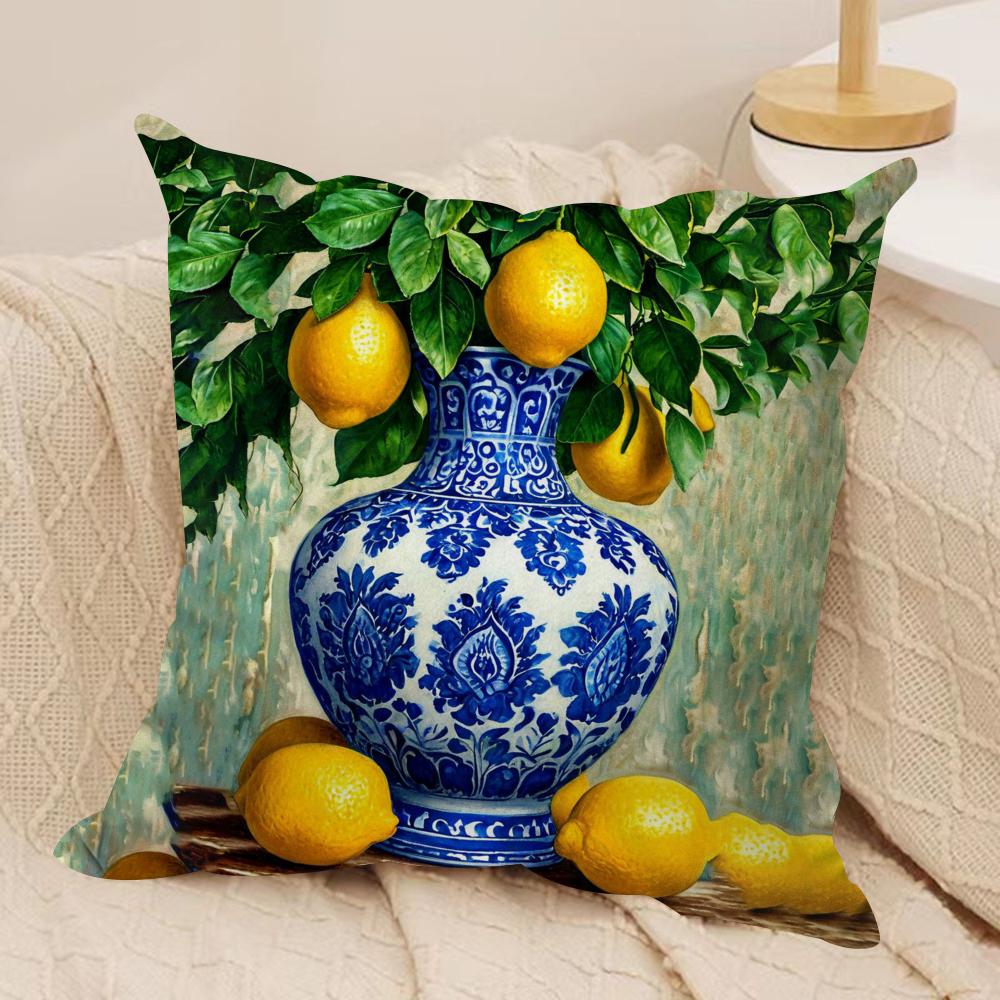 Summer Lemon Pattern Cushion Cover Soft Plush Throw Pillow Cover DoubleSided Decorative Cushion Case Sofa Bedroom Home Decor