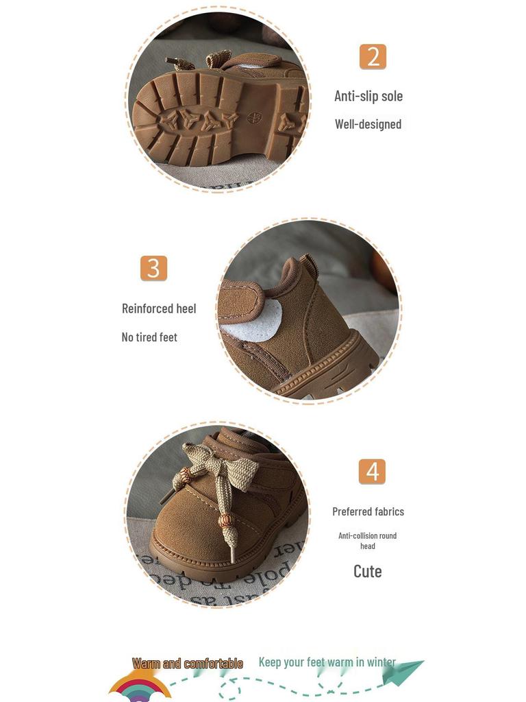 Winter 2025 New Style Infant Girls' Cotton Ankle Boots - Fashionable Walking Shoes for Toddlers
