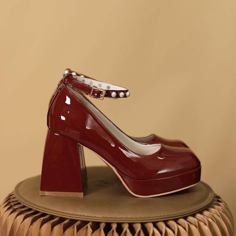 Women's Pumps 2024 Autumn Fashion High Heels Women Korean Style Versatile Mary Jane Chunky Heel Pumps Pearl Buckle Party Shoes