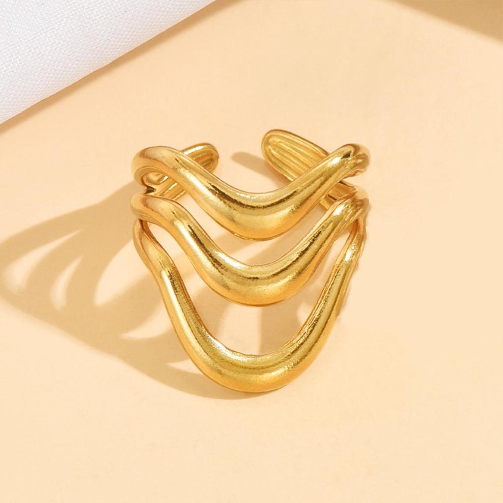 Cross-Border Ins Style Geometric Thick-Lined Stainless Steel Wide Band Ring for Women