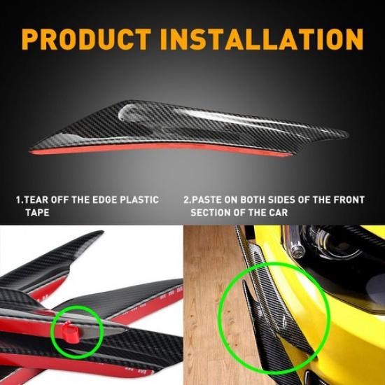 4Pcs Carbon Fiber Car Bumper Canard Fin Splitter Diffuser Valence Spoiler Lip