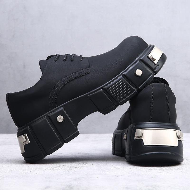 Niche Thick-soled Carbon Black Iron Element Big Head Derby Shoes Men's Advanced Sense Matte Heightening Rivets Heavy Industry High Street Tide Shoes