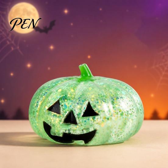 Tension Relieving Squeeze Toy Halloween Glitter Pumpkin Stress Ball, Head for Focus Improvement Sensory Tools Relief, Creepy Fidget Party Favors TPR