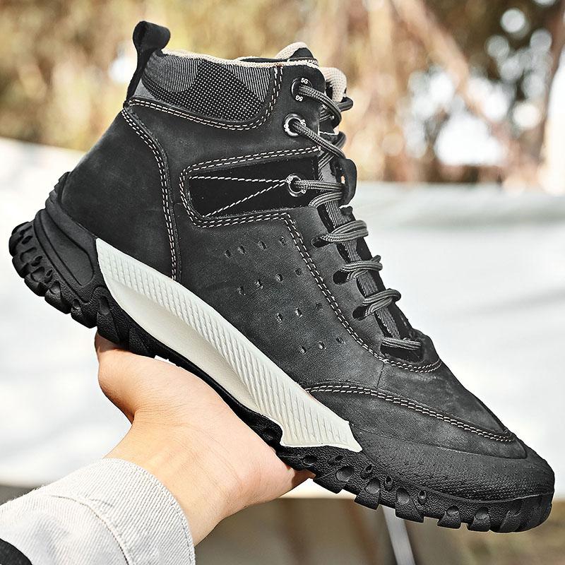 Fashion Luxury Brand Men Handmade Designer Winter Flat Outdoor Shoe Genuine Leather Men Antiskid Snow Ankle Boots New Work Walking Shoes