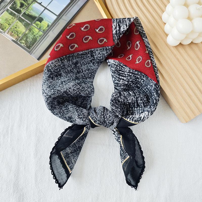 Thin Cotton and Linen Small Square Scarf Fresh and Breathable Women's Soft Literary and Decorative Small Silk Scarf Summer Scarf Women's Versatile