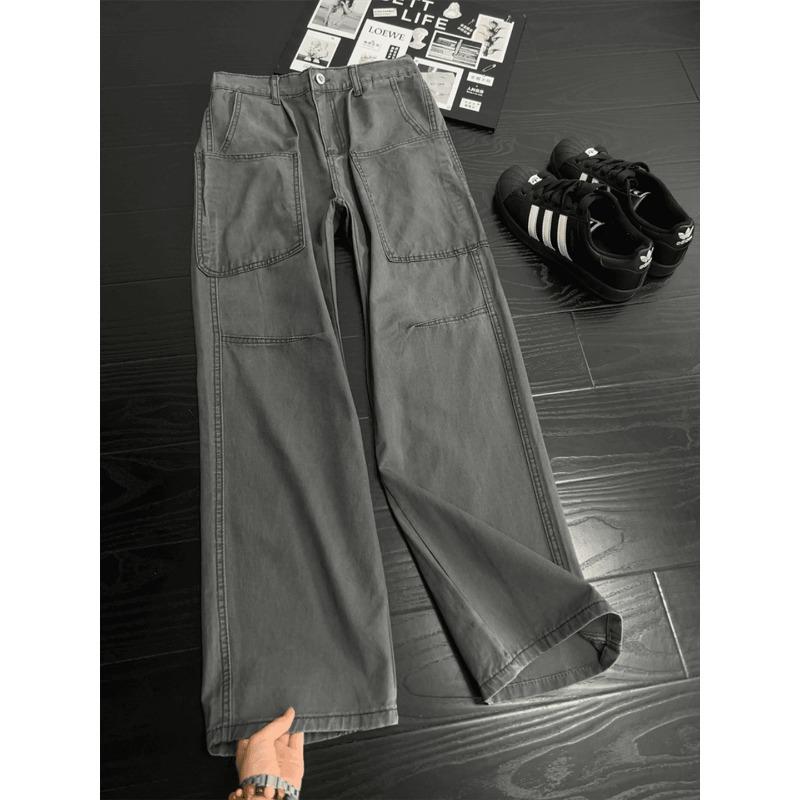 Tooling jeans men's American retro big pocket straight-leg pants slim pants