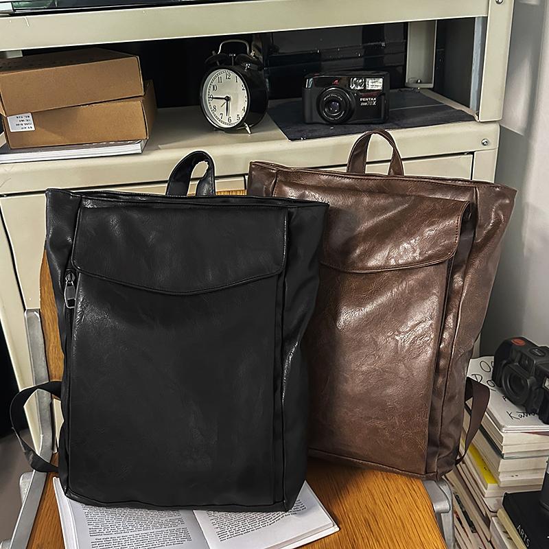 Retro Large Capacity Men's Backpack Soft Leather Student Backpack