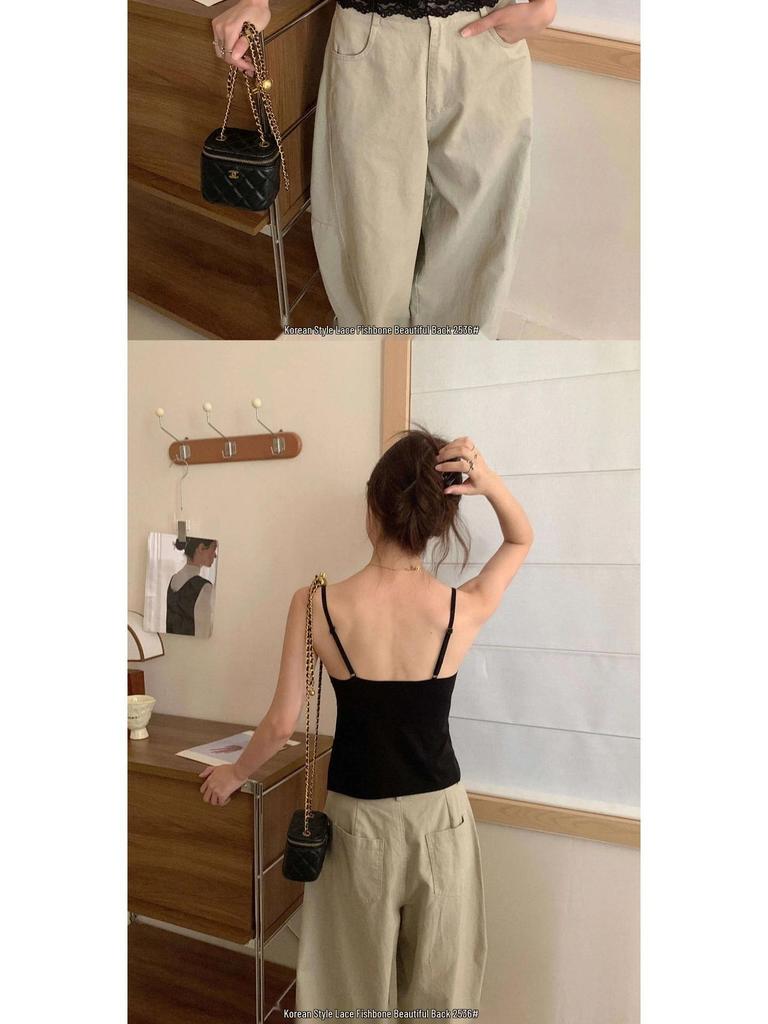 Gebürstetes warmes V-Ausschnitt-Camisole aus französischer Spitze mit Brustpolstern für Herbst & Winter