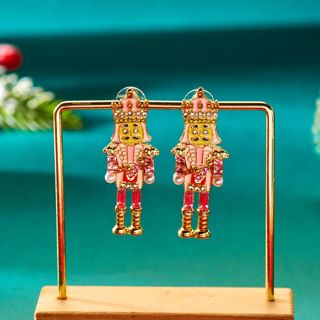 Cartoon Funny Christmas Rhinestone Imitation Pearl Soldier Drop Earrings Cute Holiday Earring Party Jewelry Gift For Women Men