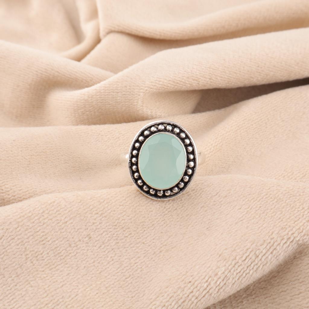 Aqua Chalcedony Gemstone 925 Sterling Silver Jewelry Handmade Ring Gift For Wife RR-62-20