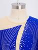 Girls Figure Skating Dance Dress: Long Sleeves Finger Holes Keyhole Back Mesh Patchwork Shiny Rhinestones Asymmetrical Hem