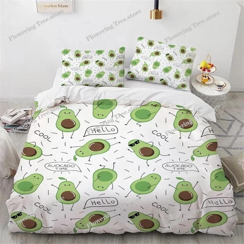 3D Avocado Bettbezug Mikrofaser Niedlich Frucht Bettdeckenbezug Cartoon Avocado Gesichter Bettwäscheset Full Für Kinder Jungen Mädchen Erwachsene