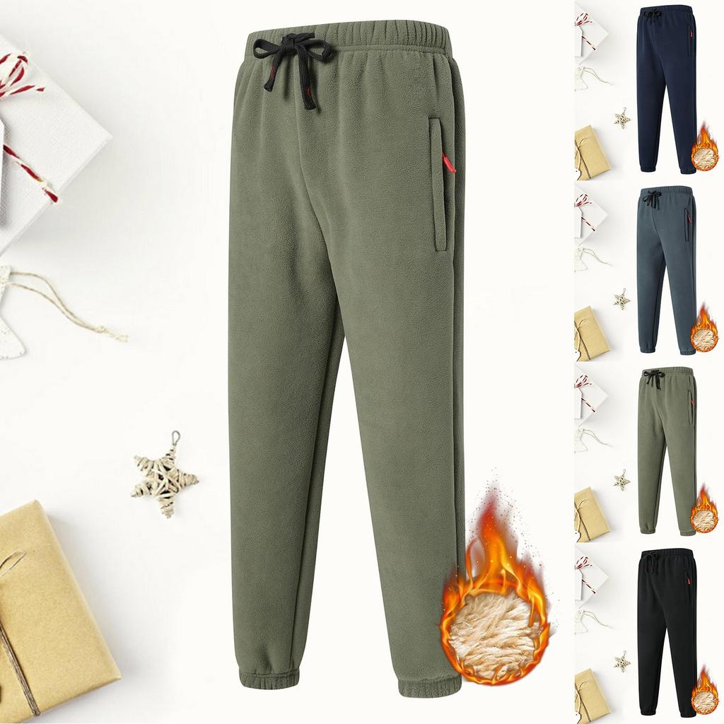 Men Fleece Pants Loose Casual Tapered Legs Sweatpants Fall Winter Warm Pants Outdoor Sport Trousers