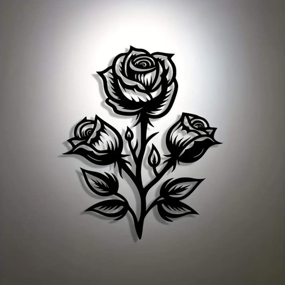 Laser Cut Rose Metal Wall Art Modern Home Office Decor Premium Craft Sign