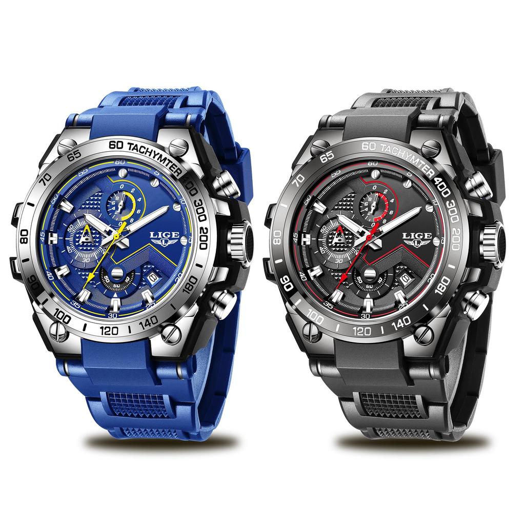 LIGE Men's Watch Multifunction Sub-Dial Silicone Strap Men's Quartz Watches