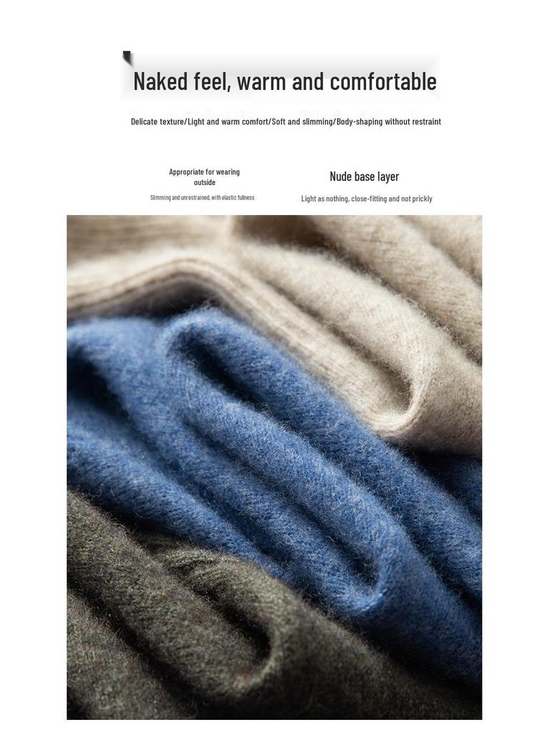 Men's Cashmere Roll Neck Sweater: Business Casual, Solid Color, Long Sleeve Knitwear for Autumn and Winter.