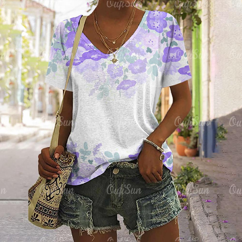 Tricouri cu mâneci scurte pentru femei, cu decolteu în V, cu imprimare cu albine, ocazional, cu mâneci, tricou supradimensionat, îmbrăcăminte de modă pentru femei, vară