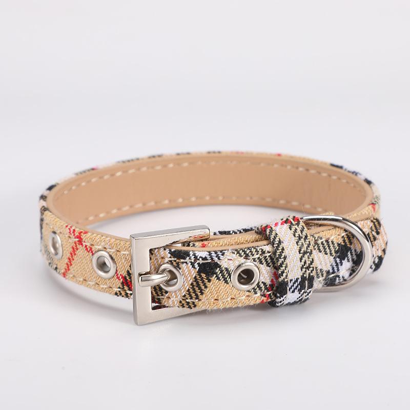 Pet Collar Scottish Plaid Dog Collar Classic Red PU Leather Earthy Yellow Twill Dog Pet Supplies Adjustable Pet Collar S35x1.6cm
