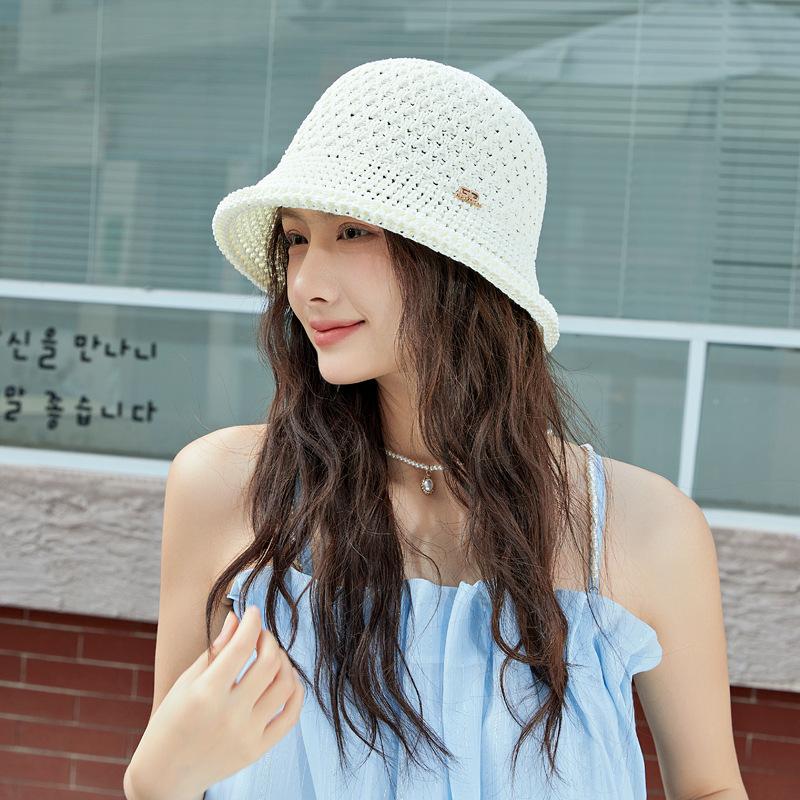 Strickmütze Damen Sommer Sonnenschutz Fischerhut Gehäkelt Atmungsaktiv Fischerhut Outdoor Sonnenhut