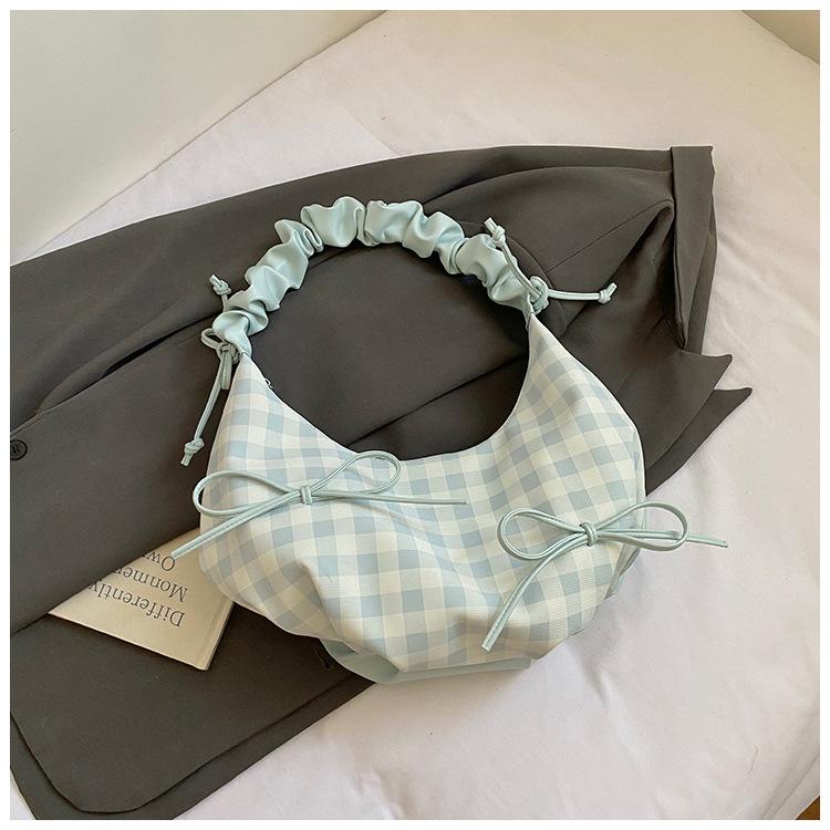 

Bow plaid pleated cloud bag ladies small fresh 2025 shoulder armpit bag casual messenger bag dumpling bag