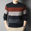 Autumn Winter New Men Sweater O-Neck Striped Contrast Color Thicken Warm Trend Fashion Loose Long Sleeve Pullovers Knitted Top