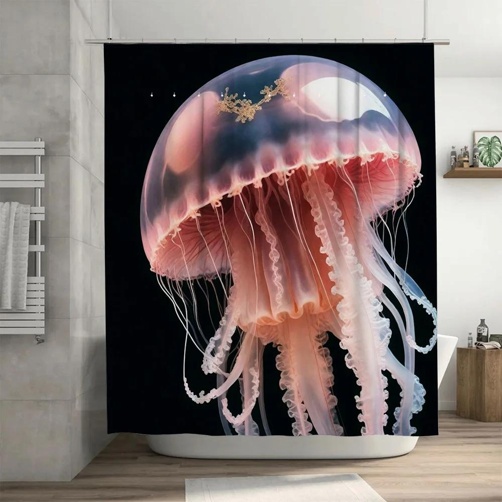 Stunning Jellyfish Bath Curtain Waterproof Decorative Shower Curtain for Bathroom, Pink White Colorful Printed Home Decor Item w