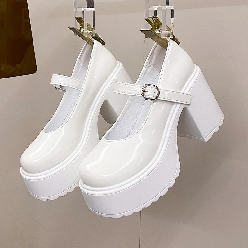High Heels Mary Janes Shoes Autumn Patent Heeled Shoes Women Chunky Platform Ankle Strap Pumps