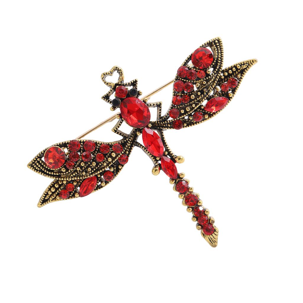 Retro Dragonflies Crystal Brooch Pin Elegant Rhinestones Animal Lapel Accessory for Women and Girls Fashion Jewelry