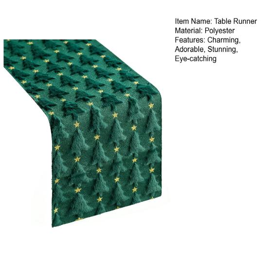Green Christmas Tree Table Runner 13x72 In Soft Plush Faux Fur Jacquard Table Runner for Holiday Kitchen Dining Table Decor