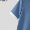 INCERUN Men Lapel Square Collar Short Sleeve Stitching Color Casual Fitted T-shirts