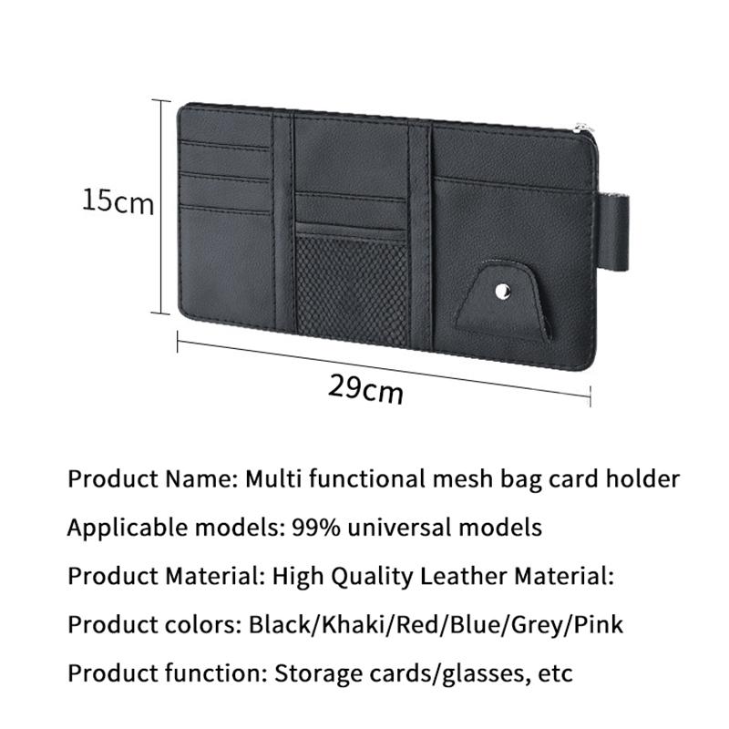 Sunshade Storage Bag Pu Leather Multi-Pocket Net Zipper Car Sun Visor Organizer Sunglasses Holder For Car Interior Accessories