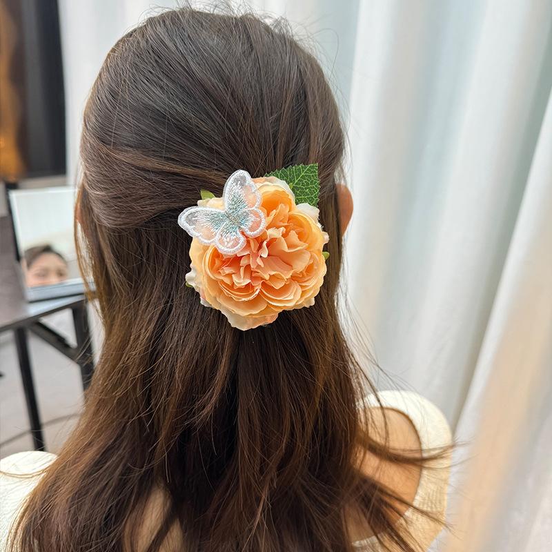 

Fabric Hair Clip Simulated Flower Side Romantic Duckbill Butterfly Artistic Accessory Headband Root Spring