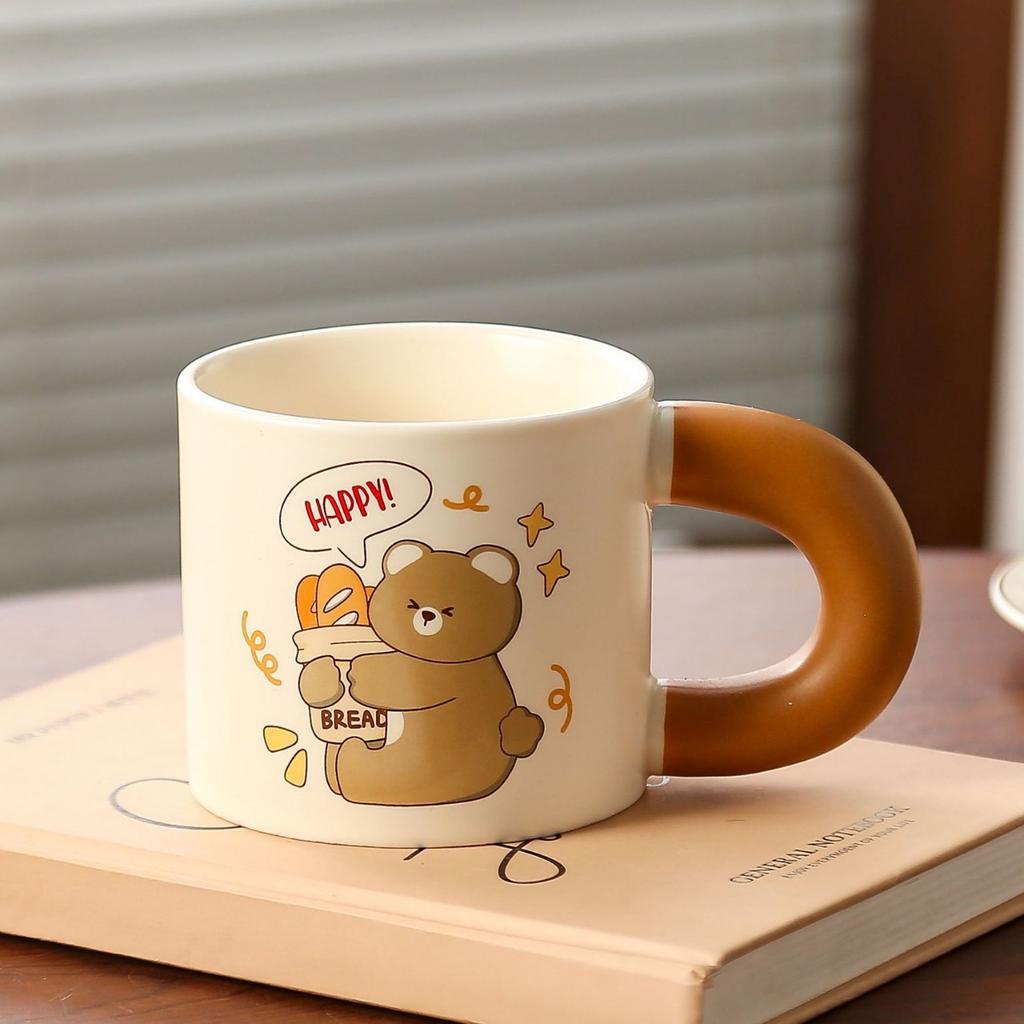 Bread Bear Ceramic Cups High Appearance Level Cute Mugs  Large Capacity Milk Cups  Breakfast Cups Home Dormitory Cups
