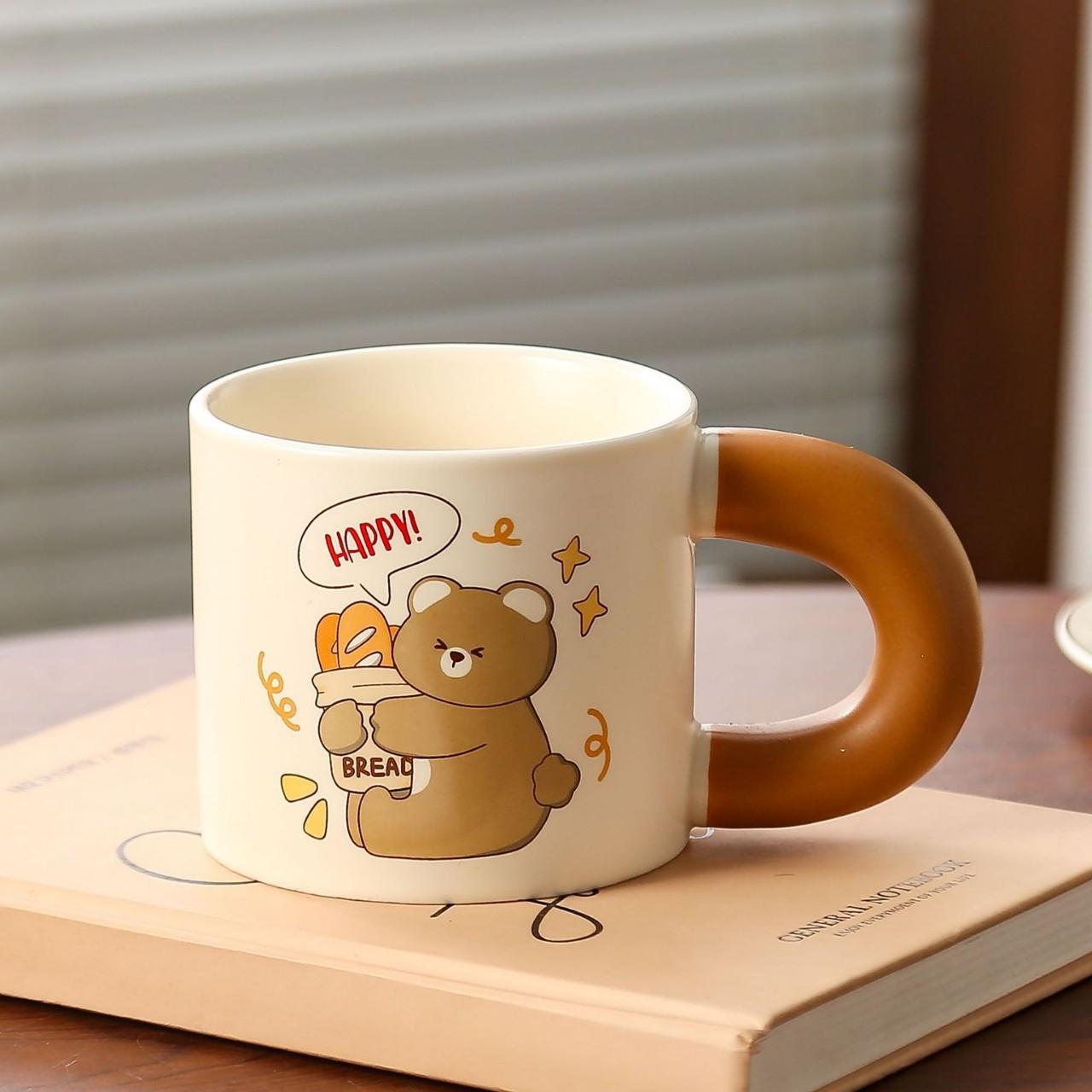 Bread Bear Ceramic Cups High Appearance Level Cute Mugs  Large Capacity Milk Cups  Breakfast Cups Home Dormitory Cups 320ml