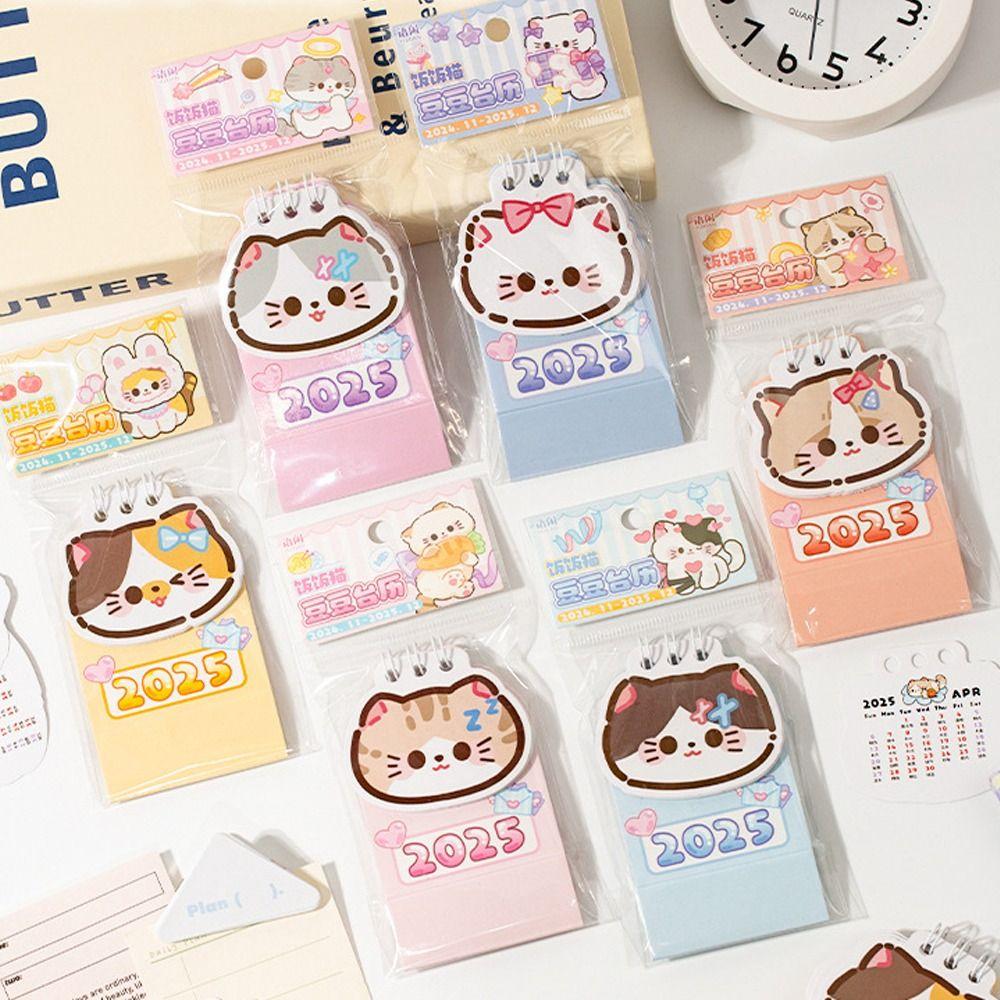 Coil Planner Mini Desk Calendar Cartoon Cat 2025 Coil Calendar Portable Desktop Calendar  Office