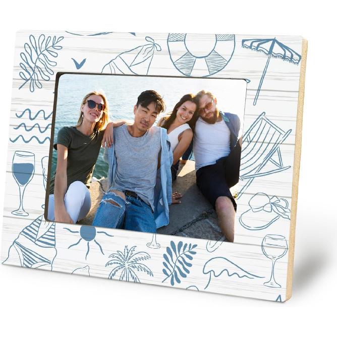 Coquette Bow Birthday Picture Frame 5x7, Birthday Gifts for Sisters Girl Mom Friends Women, Pink and Blue Striped Photo Picture Frames for Desk Beach elements