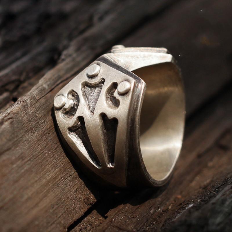 Adjustable Open Ring Men Women Sterling Vintage Geometric Carved Armor-Style Band Retro Industrial Fashion