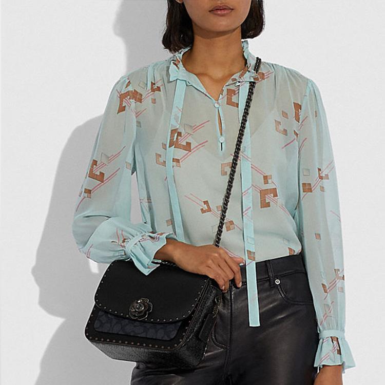 Coach Madison Shoulder Bag Signature Canvas Black Leather with Flower Turnlock Women's Crossbody Handbag Casual Daily Travel Shopping 4679-MWQV8