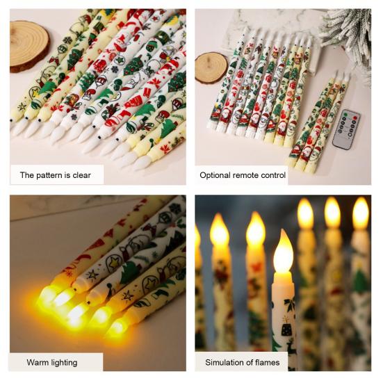 6Pcs LED Taper Candles Battery Operated Flameless Candles with Remote Control Christmas Light-up Candles for Home Winter Festive Decor