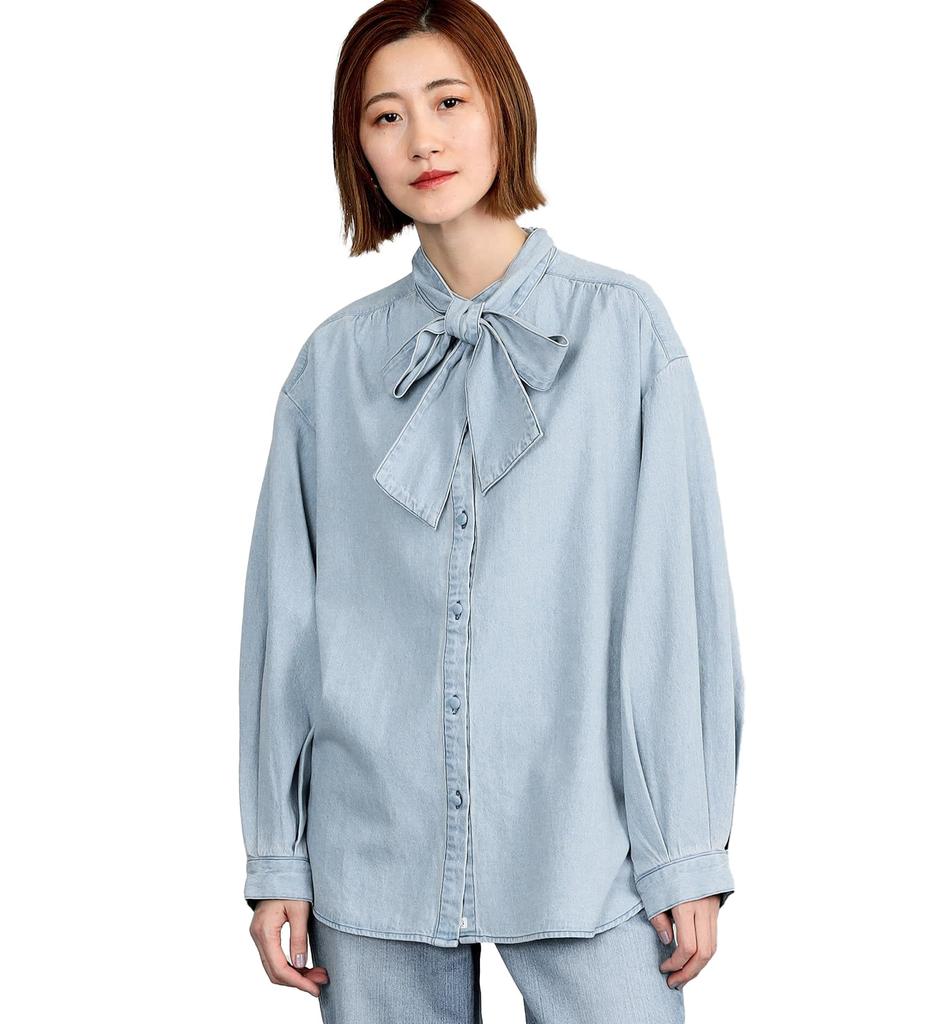 Something ST219 Bowtie Denim Light Blue Women's Blouse,