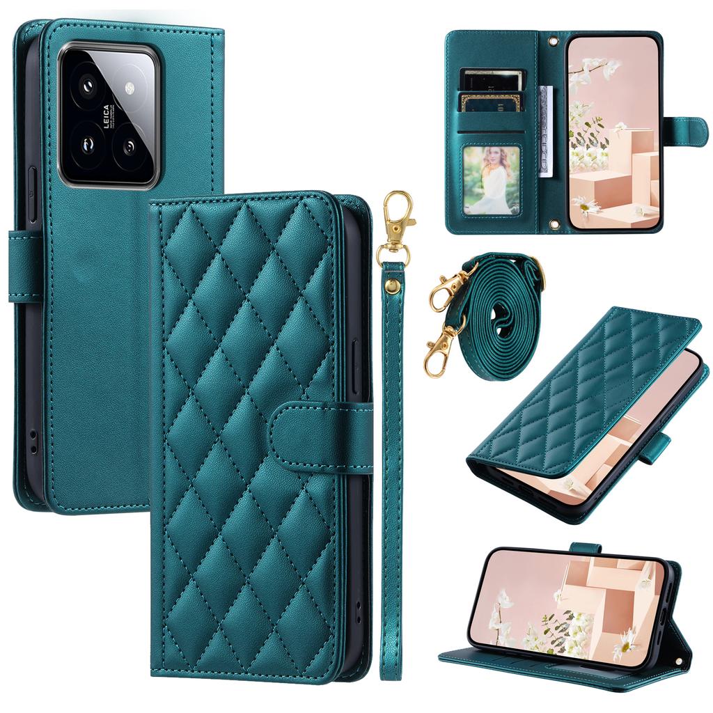 For Xiaomi 14 Case Stand View PU Leather Flip Phone Cover with Strap