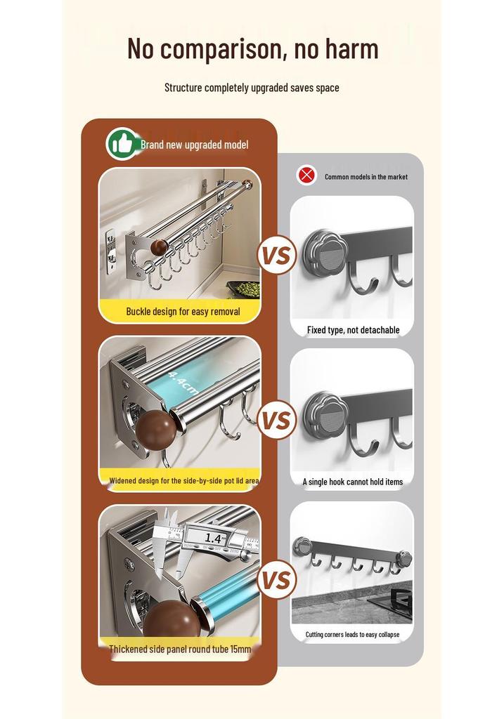 Wall-Mounted Multi-Functional Kitchen Rack: Knife Holder, Pot, Spatula & Spoon Storage, Punch-Free Installation